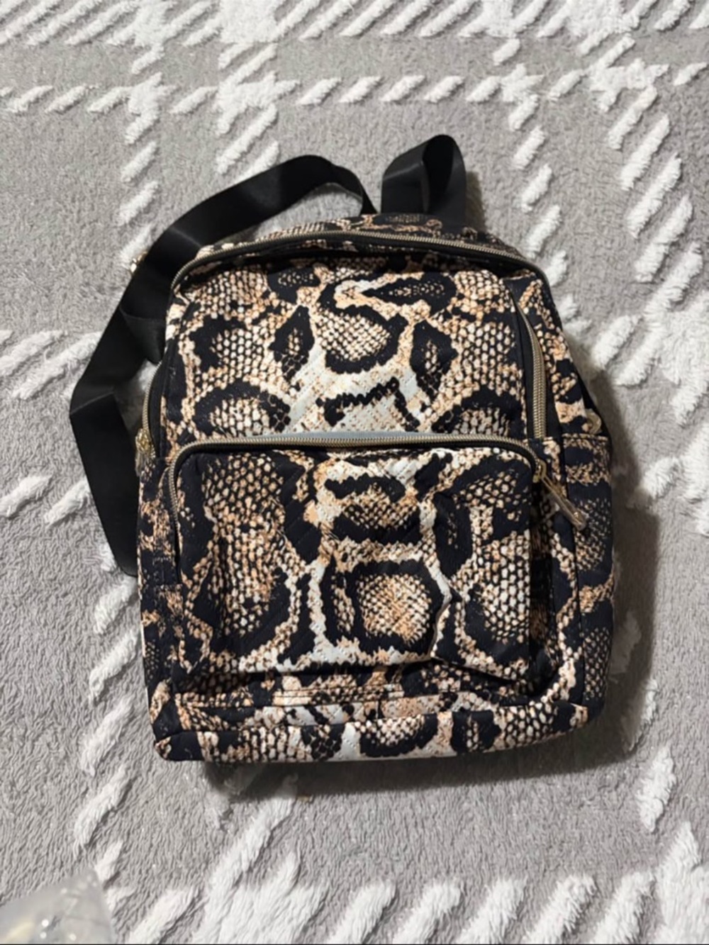 Snake-Print Mini Backpack – Black & Brown